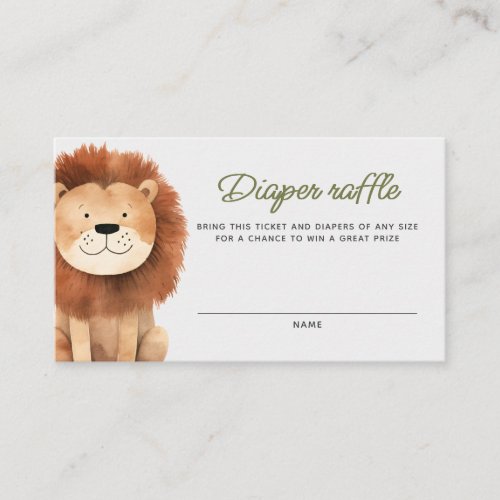 Watercolor Safari Lion Baby Shower Diaper Raffle Enclosure Card