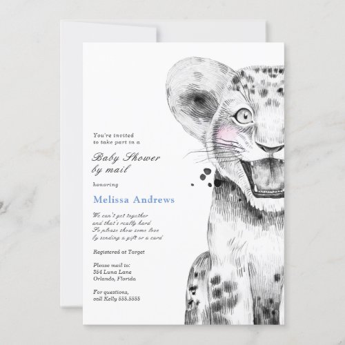 Watercolor Safari Lion Cub Baby Shower by Mail Invitation