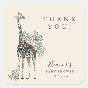 Watercolor Safari Theme Giraffe Modern Baby Shower Square Sticker