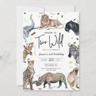 Watercolor Safari Two Wild Birthday Invitation