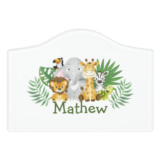 Watercolor Safari Wild Animals Door Sign