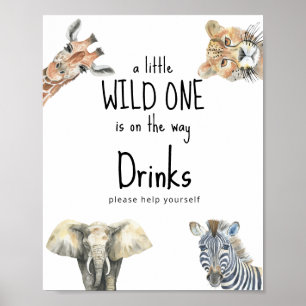 Watercolor safari wild animals - Drinks Poster