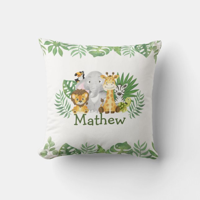 Watercolor Safari Wild Animals  Throw Pillow (Front)