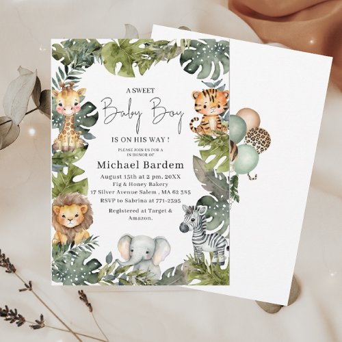 Watercolor Safari Wild One 1st Birthday Boy Invita Invitation