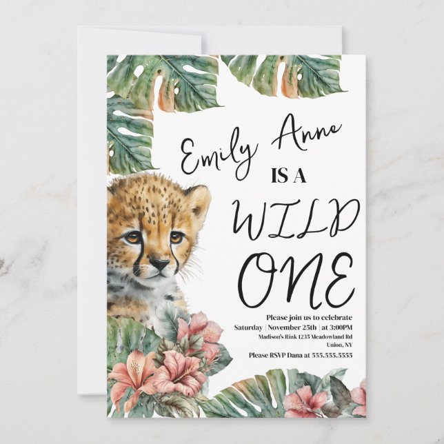 Watercolor Safari Wild One Baby Animal Birthday B  Invitation (Front)