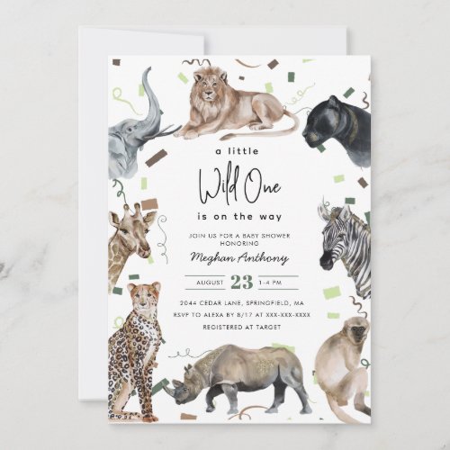 Watercolor Safari Wild One Baby Shower Invitation