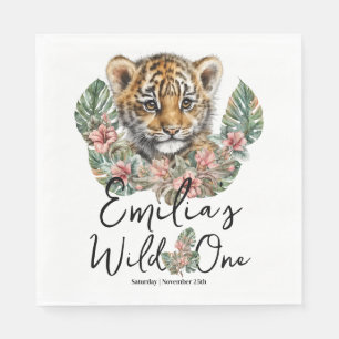 Watercolor Safari Wild One Baby Tiger Cub Birthday Napkins