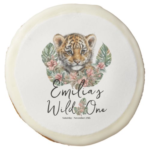 Watercolor Safari Wild One Baby Tiger Cub Birthday Sugar Cookie