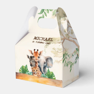 Watercolor Safari Wild One Birthday Favor Boxes