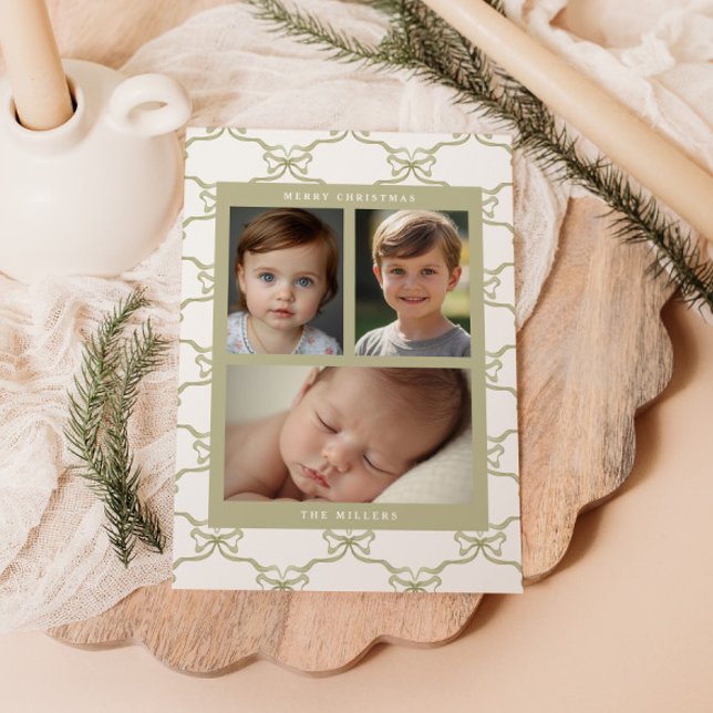 Watercolor Sage Bow Pattern Holiday Card (Creator Uploaded)