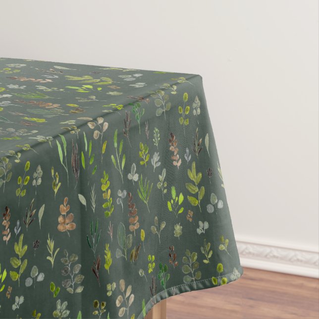 Watercolor Sage Colorful Eucalyptus Leaves Pattern Tablecloth (In Situ)