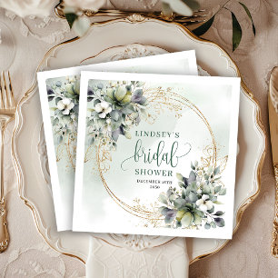 Watercolor Sage Green Bridal Shower Party Napkins