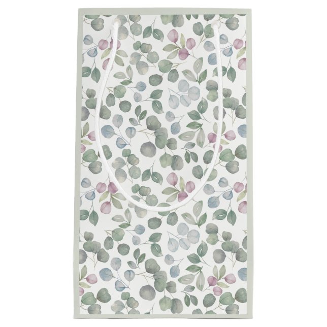 Watercolor Sage Green Eucalyptus  Small Gift Bag (Front)