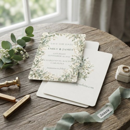 Watercolor Sage Green Eucalyptus Wedding Save The Date