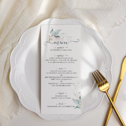 Watercolor sage green eucalyptus with rose  menu