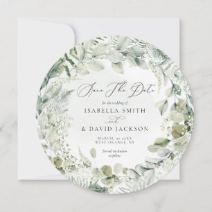 Watercolor Sage Green Foliage Eucalyptus Circle Save The Date