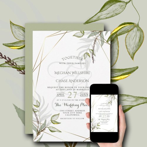 Watercolor Sage Green Foliage  Invitation