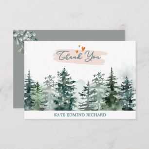 Watercolor Sage Green Forest Pine Baby Shower Thank You Card
