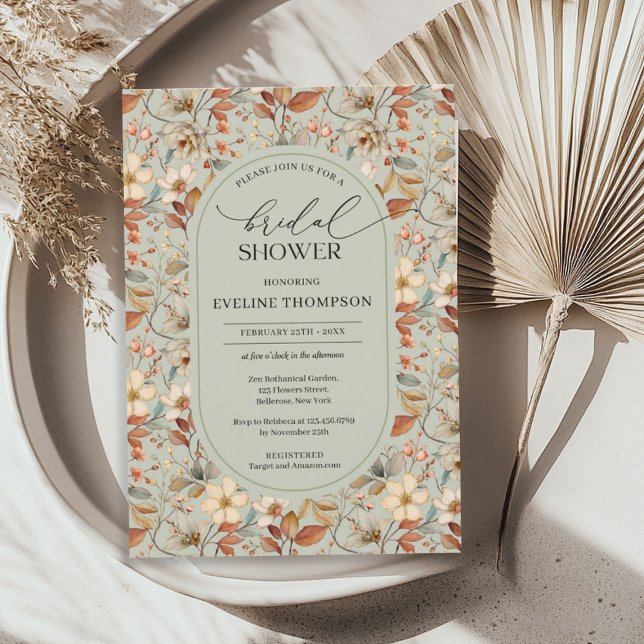 Watercolor sage green ivory wildflowers arch invitation (Watercolor sage green ivory wildflowers arch invitation)