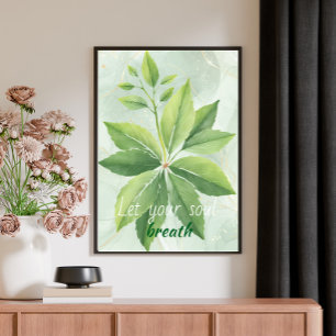 Watercolor Sage Green Leaves Botanical Poster