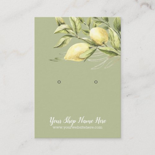 Watercolor Sage Green Lemons   Earring Display Business Card