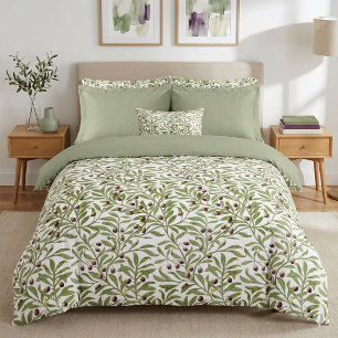 Watercolor Sage Green Olive Branch Foliage Pattern Duvet Cover