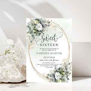 Watercolor Sage Green Sweet 16 Birthday Invitation