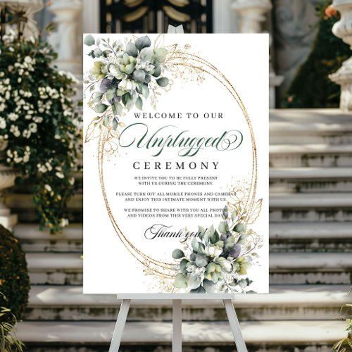 Watercolor Sage Green Unplugged Ceremony Wedding  Poster