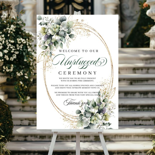 Watercolor Sage Green Unplugged Ceremony Wedding  Poster (Watercolor Sage Green Unplugged Ceremony Wedding Poster)
