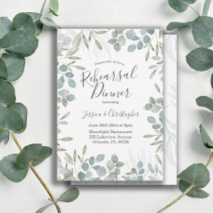 Watercolor Sage Green Wedding Rehearsal Dinner Invitation