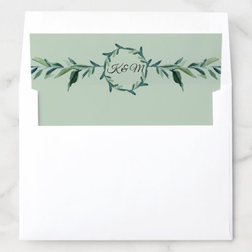 Watercolor Sage Laurel Wreath Olive Leaf Wreath Envelope Liner