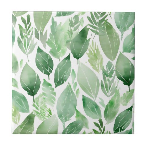 Watercolor Sage Leaves Botanical Ceramic Tile