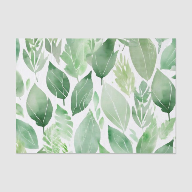 Watercolor Sage Leaves Botanical Tissue Paper (Front)