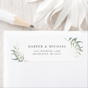 Watercolor sage leaves wedding return label