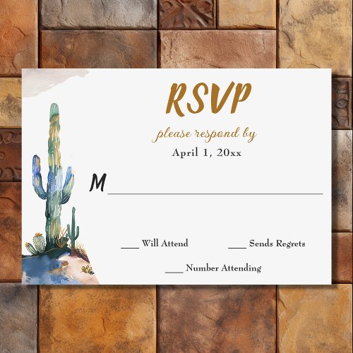 Watercolor Saguaro Cactus Desert Wedding RSVP Card