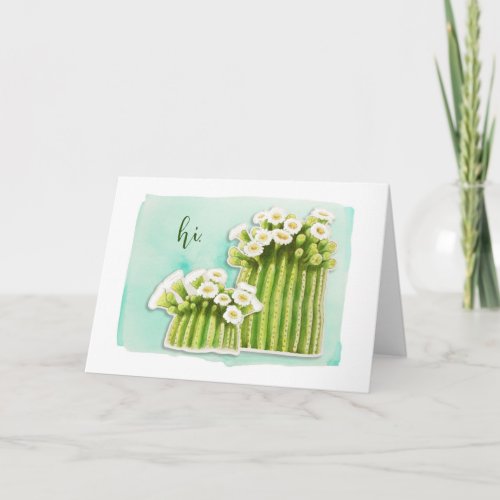 Watercolor Saguaro Cactus with White Flowers Note Card