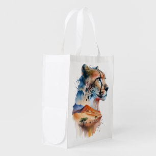 Watercolor Sahara Desert Cheetah Grocery Bag