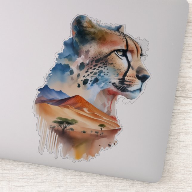 Watercolor Sahara Desert Cheetah Sticker (Detail)