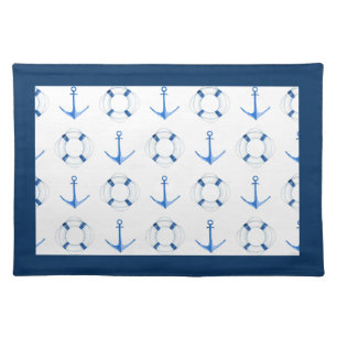 Watercolor Sail Boat Anchor Lifebuoy Nautical Cloth Placemat