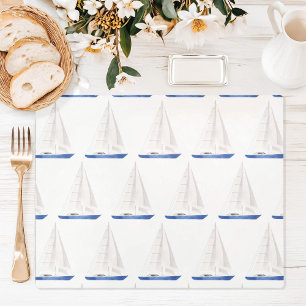 Watercolor Sail Boat Nautical Cloth Placemat