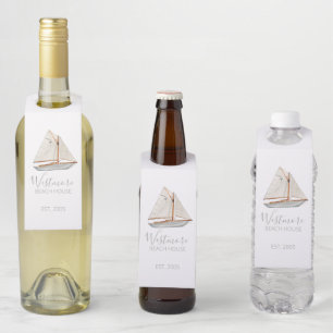 Watercolor Sailboat Beach House Bottle Hanger Tag