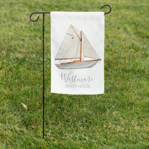 Watercolor Sailboat Beach House Garden Flag