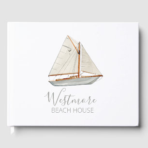 Watercolor Sailboat Beach House Guest Book