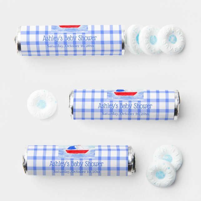 Watercolor Sailboat Blue Check Baby Shower Breath Savers® Mints (Assorted)