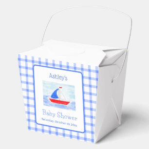 Watercolor Sailboat Blue Check Baby Shower Gift Favor Boxes