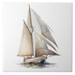 Watercolor Sailboat Ceramic Tile