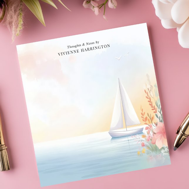 Watercolor Sailboat Floral Personalized Notepad (Creator Uploaded)