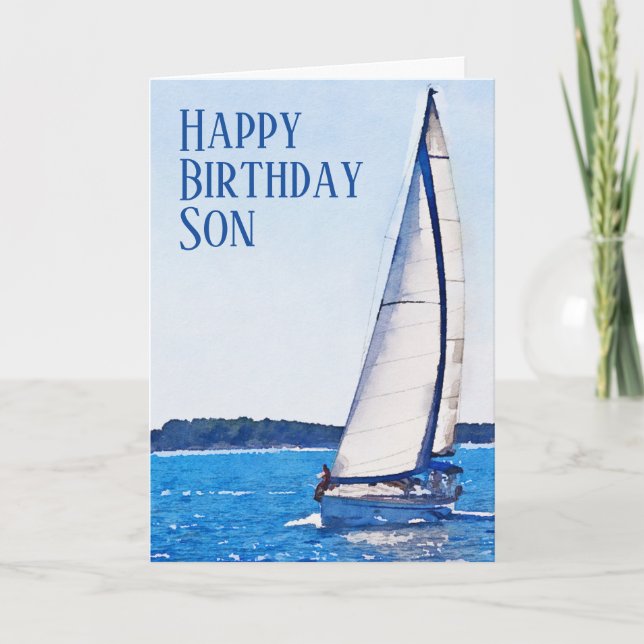 Watercolor Sailboat Happy Birthday Son Card (Front)