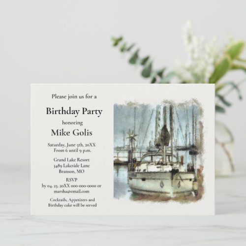 Watercolor Sailboat Men Birthday Party Invitation