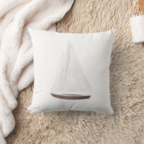 Watercolor Sailboat Nautical Home Decor Throw Pillow